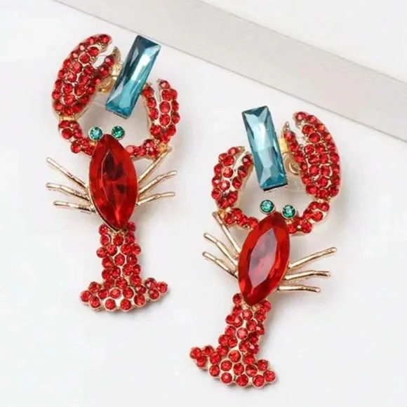 Red and Blue Lobster Earrings never worn - Picture 3 of 7